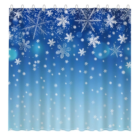 Funnytree Blue Winter Snowflake Shower Curtain Set - Picture 2 of 4